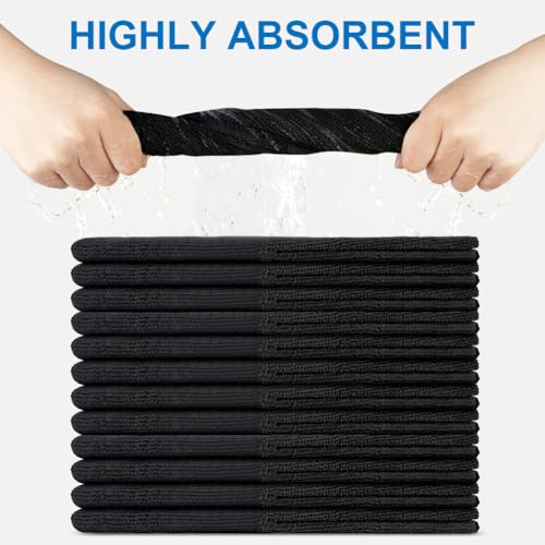 AYESY Paños de Limpieza de Microfibra, 12 Piezas Toallas de Limpieza Multiuso Paños de Cocina de Microfibra Reutilizables Trapos de sin Rayas Muy Absorbentes Tamaño 30 x 30 cm (Negro) - imagen 3
