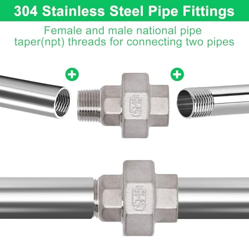 Image of 2Pcs Cast Pipe Fittings Union, 3 /8 inch NPT Female x 3 /8 inch NPT Male Thread 304 Stainless Steel Hex Head for Industrial, Class 150