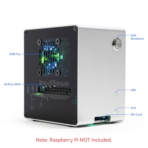 Image of Pironman 5-Mini NVMe M.2 SSD PCIe Mini PC Case for Raspberry Pi 5 2 /4 /8 /16GB Hailo-8L AI Accelerator with PWM Active Cooler+RGB Fan, Safe Shutdown, RGB Effect, Stylish Design (RPI5 Not Included)