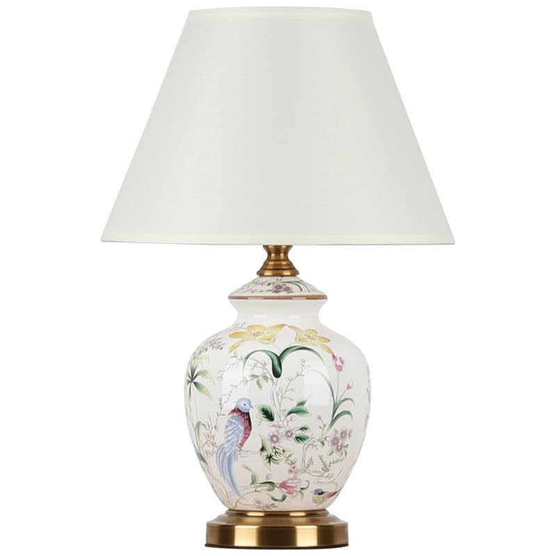 HvKvHvY Vintage Ceramic Table Lamps,E27 Handmade Bedside Lamp Nightstand Lamps, Classic Chinoiserie Green Fabric Desk Lamp for Bedroom Living Room Office(A04)