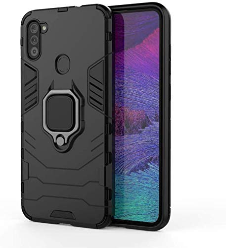 Image of SHINESTAR Samsung m11 case | Dual Layer Hybrid Armor Shockproof with Ring Grip Kickstand case Cover for Samsung Galaxy m11 - (Black) - Black