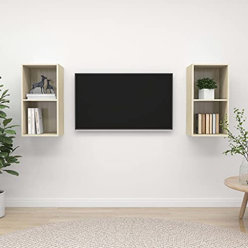HEFZGDB Muebles de salón de Pared 2 pzas Madera ingeniería Roble Sonoma Mueble Salon Mesa TV Muebles TV Adecuado para Dormitorio, salón, Patio.