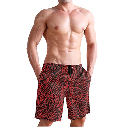 Red Snake Print Men's Boy's Novelty Beach Shorts Swim Trunks Summer Quick Dry Bathing Suits S4