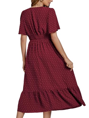 Image of LYANER Women's Boho Maxi Dress Long Sleeve V Neck Swiss Dot High Waited A-Line Ruffle Tiered Chiffon Long Dresses