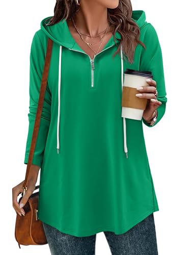 BETTE BOUTIK Womens Quarter Zip Tunic Hoodies Pullover Long Hooded Sweatshirts S-3XL