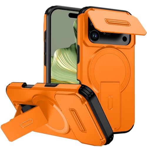 Coque iPhone 17 Pro magnétique orange avec protège-caméra et béquille