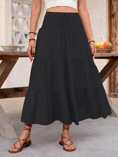 Womens Causal High Skirts Summer Midi Skirts Boho Midi Skirt Flared A-Line Midi Skirts Solid DJ246