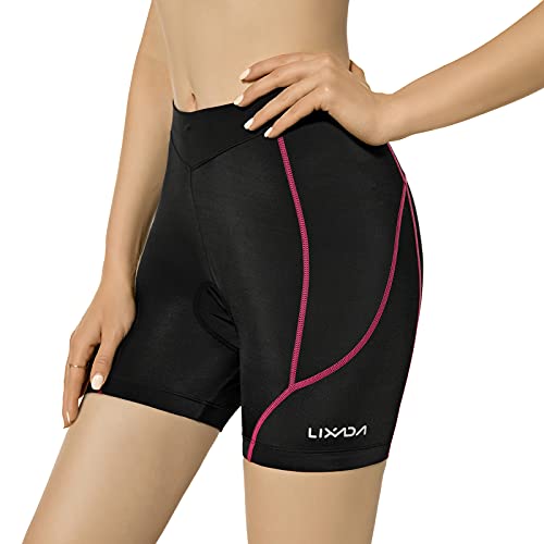 Lixada Cycling Shorts 3D Padded MTB Bicycle Bike Shorts Breathable Quick Dry Shorts (Black+Rose red, Large)