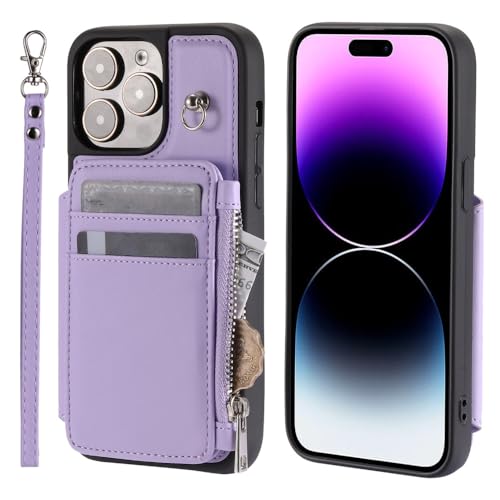 Housse fermeture éclair pour iPhone 12 avec sangle sac à main violette