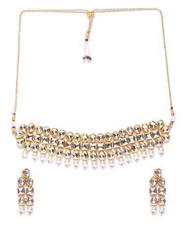 CHETAN Stylish Bollywood Wedding Party Wear Necklace Earring Set Indian Ethnic Traditional Jewelry for Women (White)