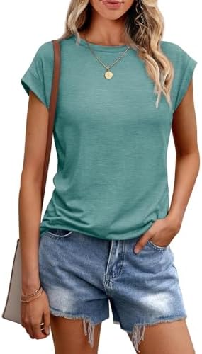 Cuptacc Tshirt Damen Sommer Rundhals Kurzarm Tops Business Outfit Basic | Rundhalsausschnitt,Kappenärmel,Lockere Passform,Leicht und Luftig Stoff,Alltagstauglich,Unkomplizierter Sc