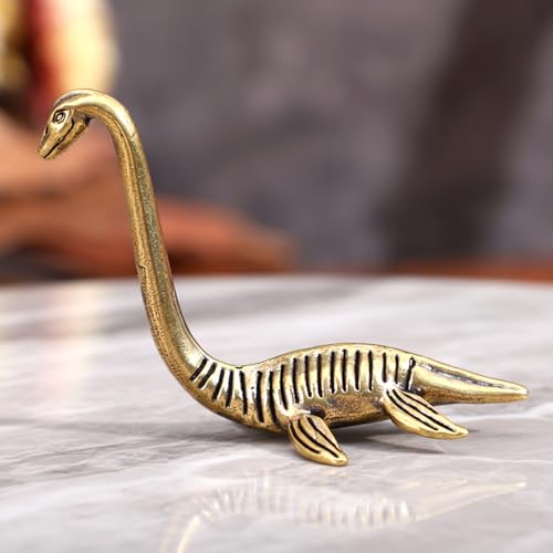 SULIKJHUI Loch Ness Monster Figurine, Solid Brass Collectible Statue, Mystical Home Decor for Desk & Shelf Display, Gold