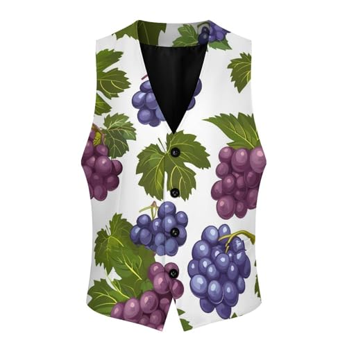 Purple Grapes with Green Leaves Men's Suit Vest Slim Fit Business Dress Party Pattern Waistcoat Vest Top 6