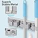 Broom Holder Wall Mount Movable Hooks and Clips Mop and Broom Hanger Wall Mounted Aluminum Garage Tool Organizer Storage Adhesive (Gray: 3 clips with 4 hooks)