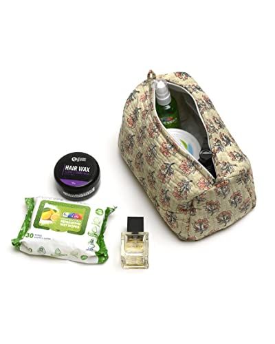 Image of Block N Style Men's Lightweight Durable Cotton Toiletry Travel Makeup Kit for Men and Women-Olive Green, 23.5 X 11.5 X 17.5 Cm