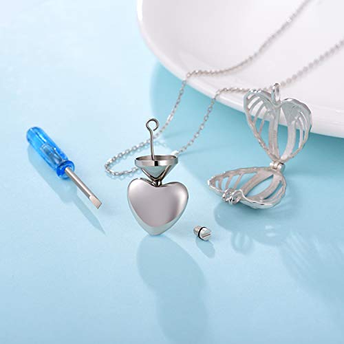 925 Sterling Silver Angel Wings Memorial Urn Locket Necklace for Ashes Jewelry Cremation Necklaces2