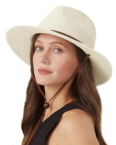 Image of Zylioo XXL Oversize Straw Sun Hat for Big Heads, Wide Brim UV Protection Panama Beach Hat, Summer Fedora with Lanyard