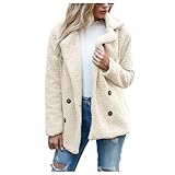 damen mantel Vasreyy Wollmantel Damen Jacke Herbst üBergangsjacke Frauen Elegant Einfarbig Langarm Revers PlüSch Mit KnöPfe Winter Warm Teddyfleece Mantel Blazer Sportlich（Weiß, S