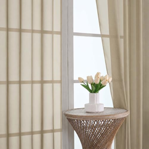 Image of OVZME Taupe Bedroom Curtains 2 Panel Sets 96 Inch Length, 59 Inch Extra Wide Light Filtering Voile Drapes Light Airy Window Drapes for Patio Door Living Room Bedroom Dining, 59Wx96L Inches
