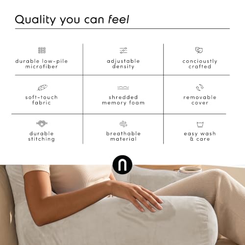 Image of Nestl Reading Pillow with Shredded Memory Foam Includes 2 Neck and Lumber Support Pillows, Designed for Sitting Up in Bed and Couch, Back and Arms Adjustable Support for Adult & Teens, Linen