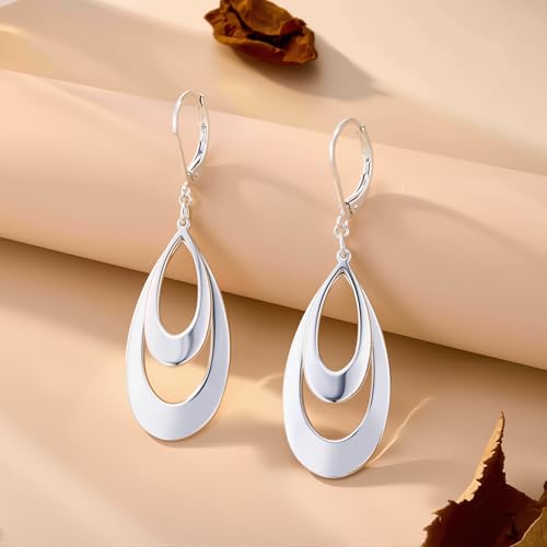 ALEXCRAFT 925 Sterling Silver & 14K Gold Plated Teardrop Dangle Earrings Double Teardrop Leverback Dangle Earrings for Women Hypoallergenic Trendy Prom Fashion Jewelry Gifts3