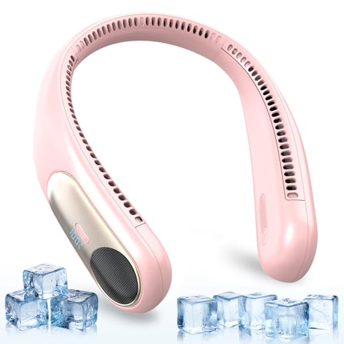 Image of Portable Neck Fan, Personal Wearable Bladeless Fan for Outdoor Indoor, LED Display, 360 Cooling, 4-Speeds, 6000mAh USB Rechargeable, Birthday Gifts for Men Women Dad Mom (Pink)