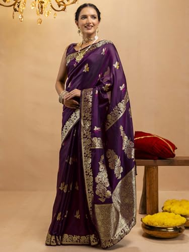 Image of SIRIL Women's Silk Dual Tone Jacquard Banarasi Saree with Unstitched Blouse Piece