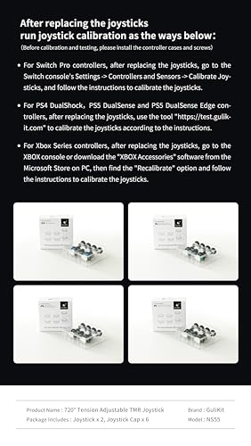 Image of GuliKit 720 Adjustable Tension TMR Magnetic Joystick Replacement Kit for Switch Pro Controller Anti-Drift Stick Repair Module with 3 Pairs of Thumbstick Caps, Soldering Required