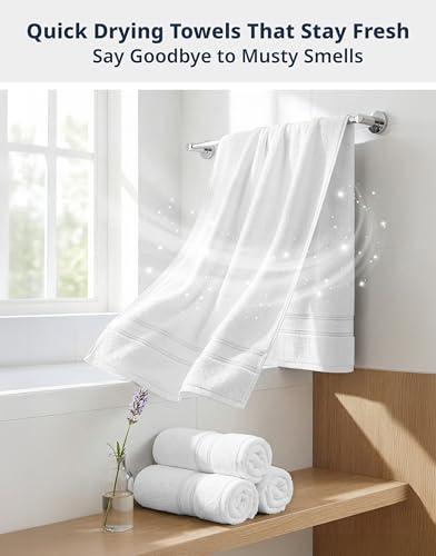 Image of LANE LINEN 100% Cotton 4 Pack Bath Towels (28 inchx54 inch) - Zero Twist, Cotton - Large Towels for Bathroom - Quick Drying, Highly Soft & Absorbent Shower Towel Set - Hotel & Spa Quality - White Towel Set