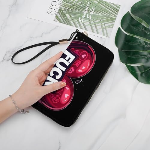 Fuck Off Long Wallet PU Leather Credit Card Holder Purse Coin Pocket with Hand Strap4