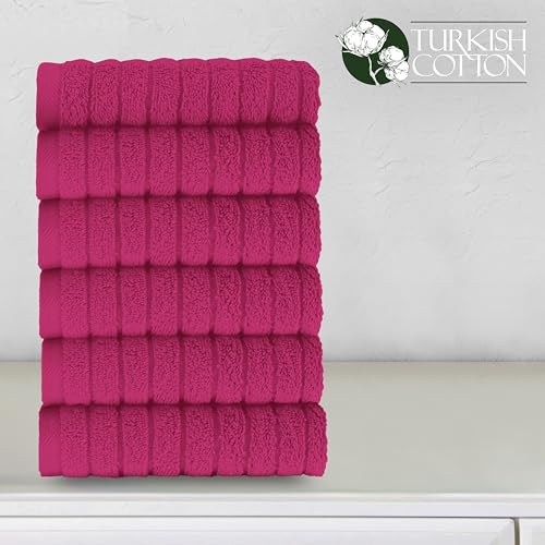 Image of Elegant Comfort 100% Turkish Cotton Corduroy Ribbed Luxury Washcloths 6 Pack Soft 13 x 13 Inch - Higly Absorbent, Durable, Quick Dry, Spa Premium Hotel Quality for Bathroom or Travel, Hot Pink