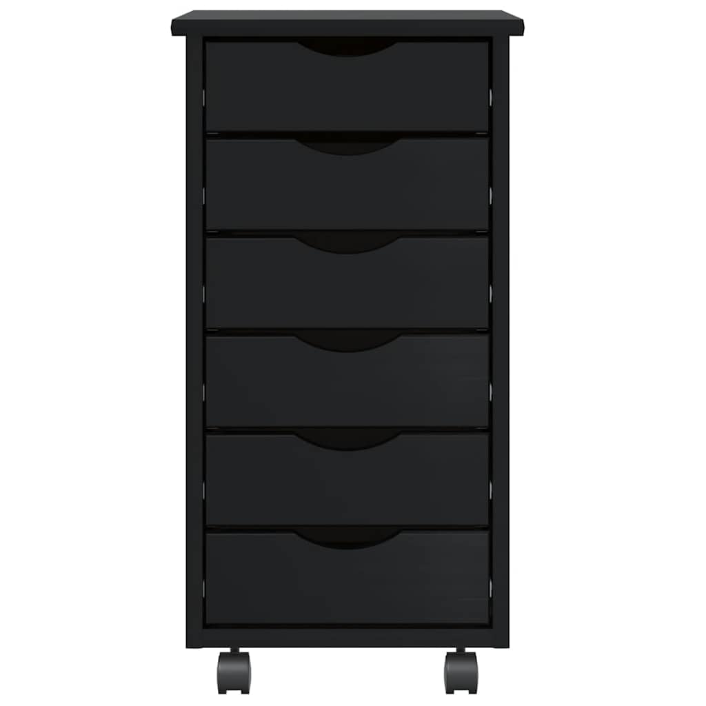 Hothingwell Armadio a rotelle con cassetti in legno di pino massiccio nero, raccoglitore a rotelle per ufficio con ruote, carrello portaoggetti per documenti e file, mobile con cassetti per soggiorno,