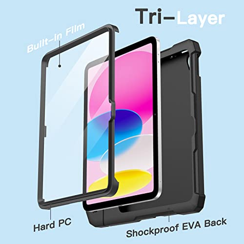 Image of JETech Kids Cover Case for iPad (A16) 11th /10th Generation (2025 /2022) with Built-in Screen Protector, Shockproof Full-Body Handle Stand Tablet Protective Cover (Black)