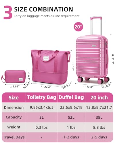 Image of LARVENDER Carry on Luggage 22x14x9 Airline Approved, 20 Inch Hardside Suitcase with Wheels TSA Lock, PC+ABS Lightweight Travel Luggage Sets for Women, Glossy Berry, 3 Piece Set
