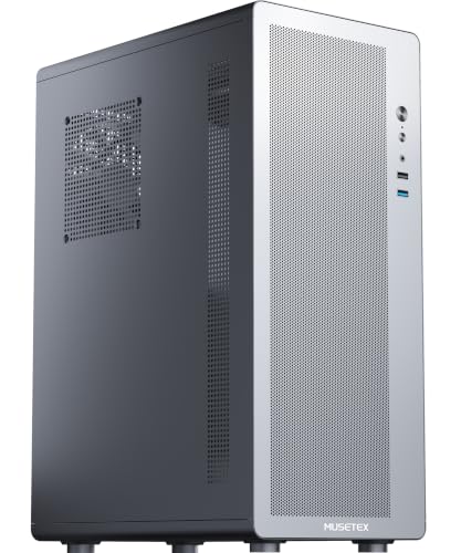 MUSETEX M2 ATX PC Case, 1 Non-RGB 120mm Fan PC Case, Computer case with Mesh Front,Magnetic Dust Filter, Ultra-Slim and Lightweight Portable Design, Black