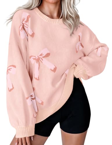 Image of Libsorge Womens Oversized Cute Bows Crewneck Pullover Sweater