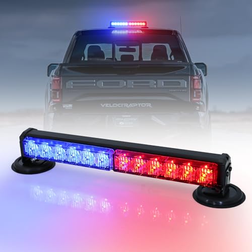 Dinfu 12 pouces Gyrophare LED Sans Fil Rechargeable bleu + rouge LED d'avertissement batterie barre lumineuse Avec 14 modes de flash stroboscopique + chargeur...