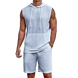 Uni Clau Men's Short Sleeve Tracksuit Summer Hooded Tanks Tops Sweatsuit Two Piece Casual Sports Shorts Set