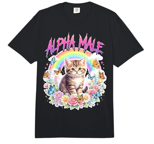 Alpha Male Funny Cat Kitten Rainbow Floral Gift Women Girls Comfort Colors Adult Heavyweight T-Shirt