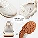 somiliss Sneakers for Women Genuine Leather Suede Patchwork Casual Lace Up Non-Slip Walking Tennis Running Shoes Fashion Sneakers Beige