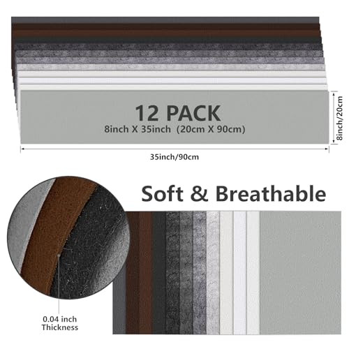 Image of 12 Rolls 8 inchx35 inch Large Stiff Felt Sheets, 1mm Felt Fabric Sheet for Crafts | 12 Assorted Black White Colors Felt Fabric Bundle Pack, Durable Nonwoven Fabric for DIY Sewing, Art, Party & Holiday Ornament