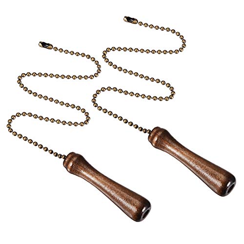 Image of uxcell Wooden Pillars Walnut Pendant 12 inch Bronze Pull Chain Extension Beaded Pulls Ornament for Ceiling Light Fans Pack of 2