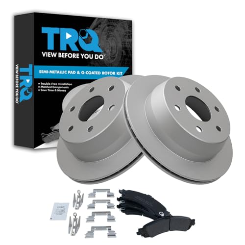 Image of TRQ Rear Brake Pad and Rotor Set Semi Metallic Coated Rotors Compatible with 2000-2001 Chevrolet Suburban 1500 GMC Yukon XL 1500 2003 Sierra 1500