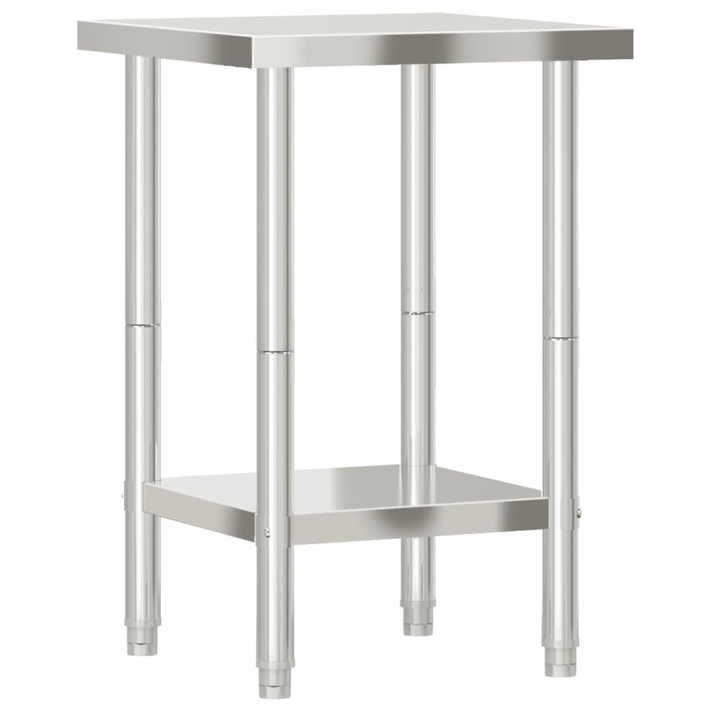 Mesa de trabajo de cocina de acero inoxidable 55 x 55 x 85 cm con estante, patas ajustables, suministros de gastronomía para restaurante, hotel, aperitivo, cocina grande, catering, bistro, pizzería