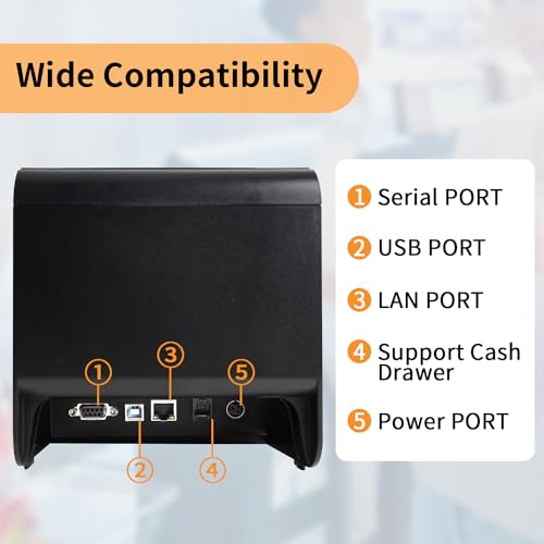 Rongta RP326 Pos Receipt Printer, 80Mm Thermal Printer, Esc/Pos, Restaurant Kitchen Printer With Auto Cutter Support Cash Drawer,Usb Serial Ethernet Receipts Printer thumb #3