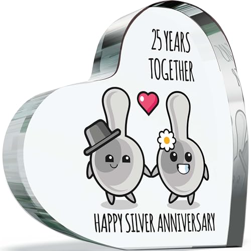 Placa de regalo de 25 aniversario para esposa, marido, feliz aniversario de plata, regalo romántico de corazón acrílico para mujeres y hombres, 100 mm x 100 mm, regalo para parejas, vigésimo quinto Placa de regalo de 25 aniversario para esposa, marido, feliz aniversario de plata, regalo romántico de corazón acrílico para mujeres y hombres, 100 mm x 100 mm, regalo para parejas, vigésimo quinto