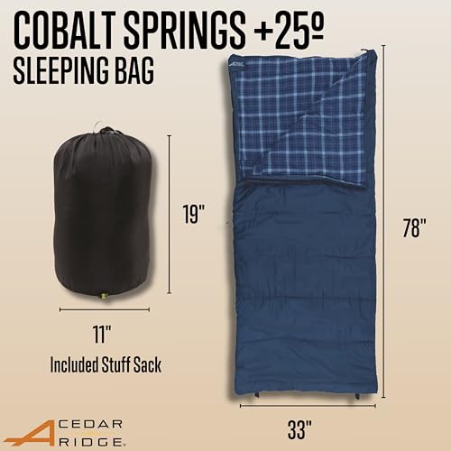 Bolsa de dormir Cedar Ridge Cobalt Springs 25 grados – Bolsa de dormir rectangular para camping con forro de franela, aislamiento PolyLoft, construcción de dos capas y bolsa de compresión miniatura 3