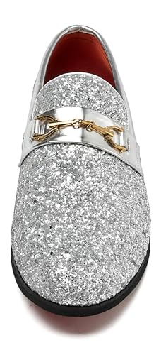 Image of Men Loafer Metallic Textured Slip-on Glitter Sequins Fashion Wedding Dress Shoes Golden