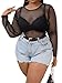 Floerns Women's Plus Size Fishnet Mesh Hollow Out Long Sleeve T Shirt Without Bra Black 1XL