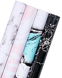 WRAPAHOLIC Gift Wrapping Paper Roll - Marble Reversible Gift Wrap for Birthday, Holiday, Wedding, Baby Shower Gift Wrap - 4 Rolls - 30 inch X 120 inch Per Roll